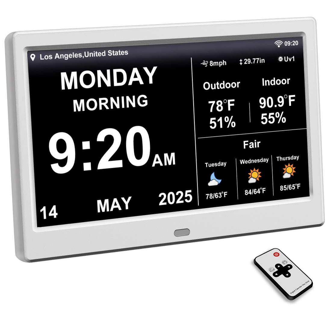 2025 New WiFi Digital Day Clock for Seniors, Auto Time Sync with Day and Date, Large Display, Custom Alarms & Medication Reminders, Ideal for Elderly and Memory Loss (10.1-Inch)