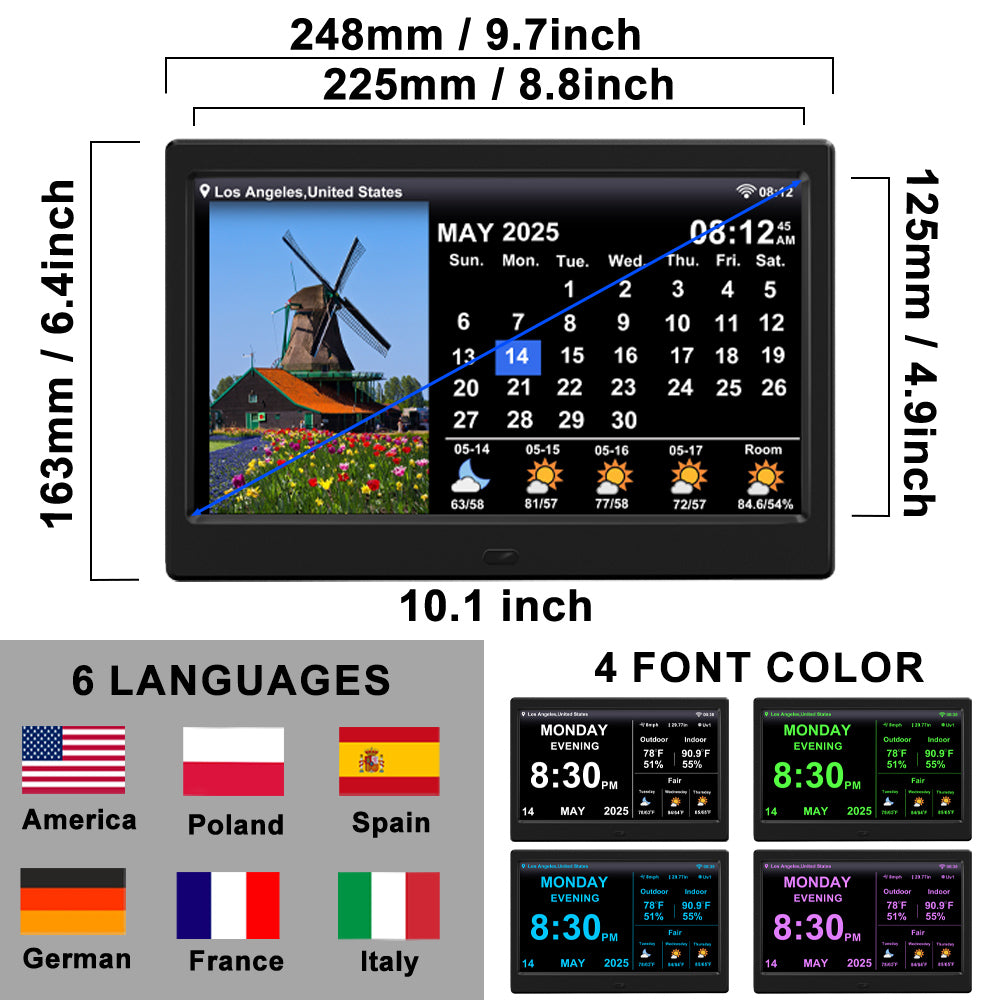 2025 New WiFi Digital Day Clock for Seniors, Auto Time Sync with Day and Date, Large Display, Custom Alarms & Medication Reminders, Ideal for Elderly and Memory Loss (10.1-Inch)