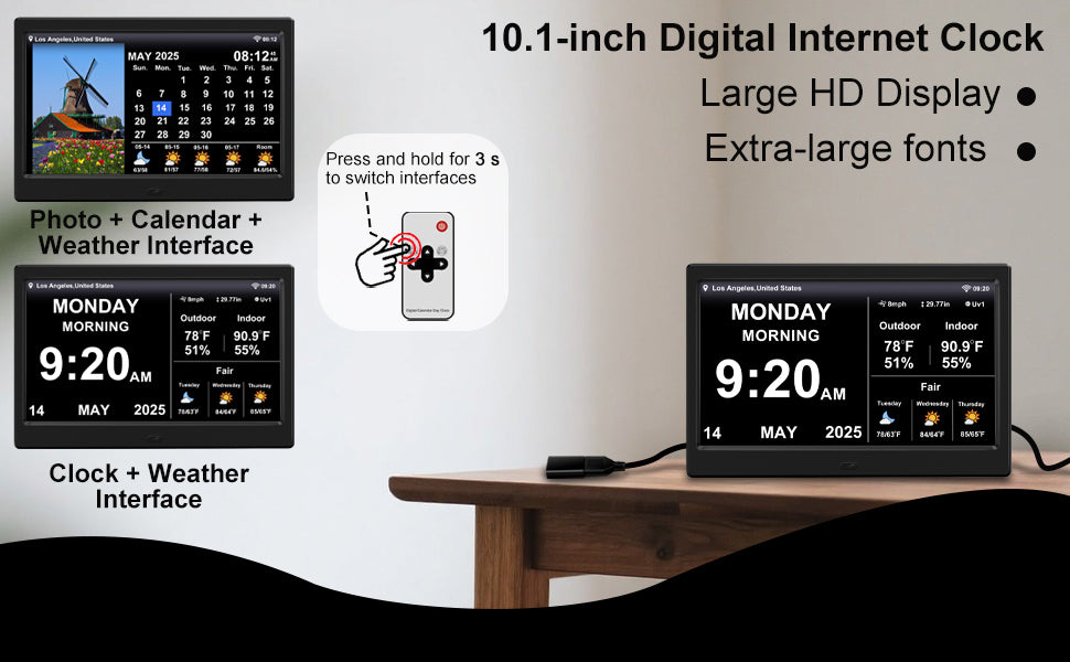 2025 New WiFi Digital Day Clock for Seniors, Auto Time Sync with Day and Date, Large Display, Custom Alarms & Medication Reminders, Ideal for Elderly and Memory Loss (10.1-Inch)
