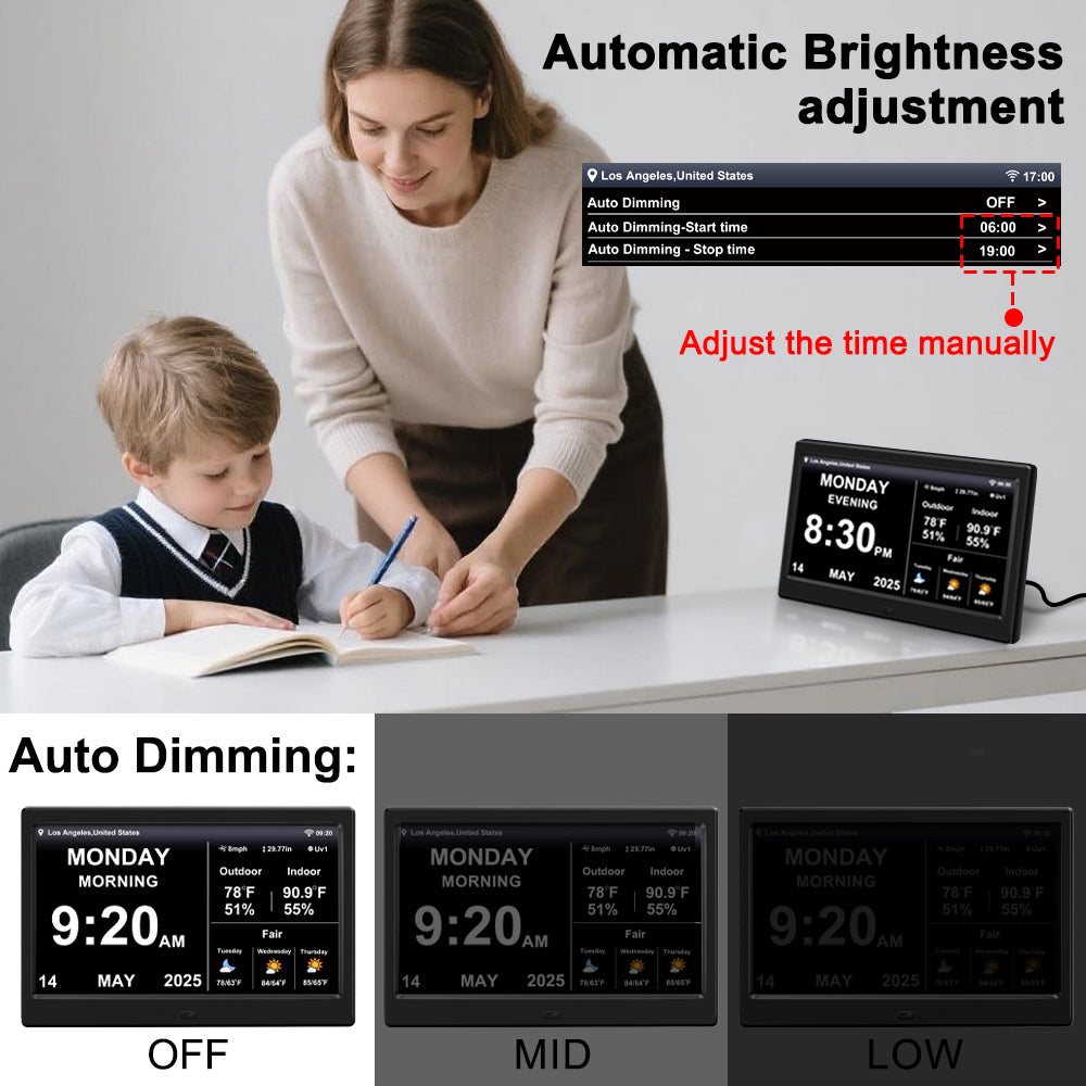 2025 New WiFi Digital Day Clock for Seniors, Auto Time Sync with Day and Date, Large Display, Custom Alarms & Medication Reminders, Ideal for Elderly and Memory Loss (10.1-Inch)