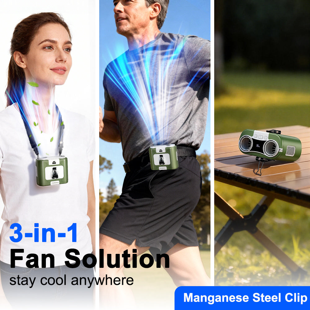 CAZOKASI 2026 Upgrade Waist Clip Fan Wearable Portable Personal Body Fan with 20000mAh Battery, Powerful up to 36H Cooling and Heatstroke Prevention, 5-in-1 Multifunctional Electric Fan