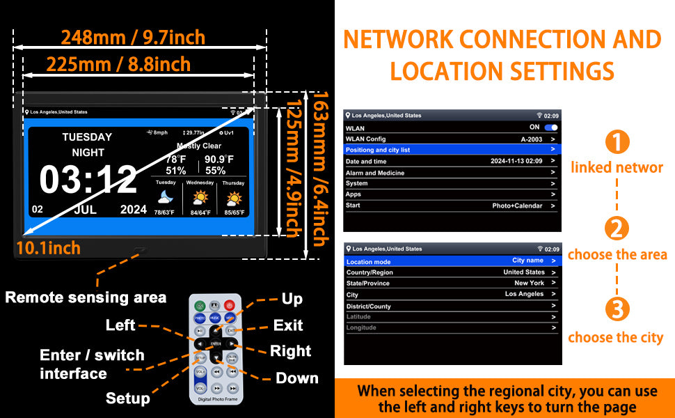 WiFi Digtial Calendar Clock with Day and Date Alarm Clock with Weather Temperature Humidify Alzheimers Clock for Elderly Auto Dimmable 8 Alarm Options (10.1 Inch )