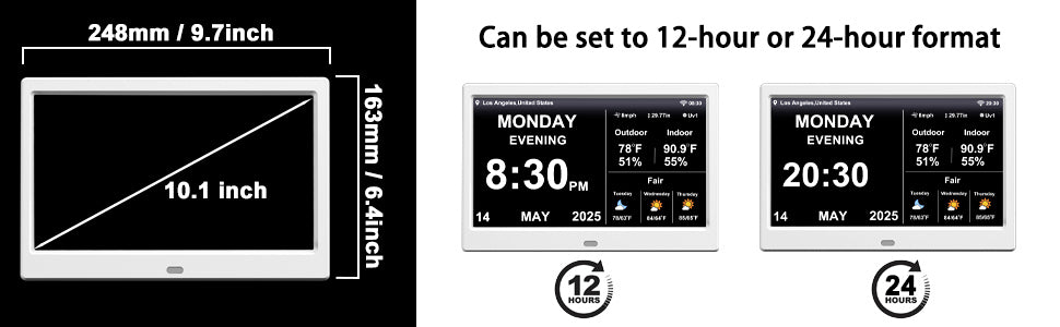2025 New WiFi Digital Day Clock for Seniors, Auto Time Sync with Day and Date, Large Display, Custom Alarms & Medication Reminders, Ideal for Elderly and Memory Loss (10.1-Inch)