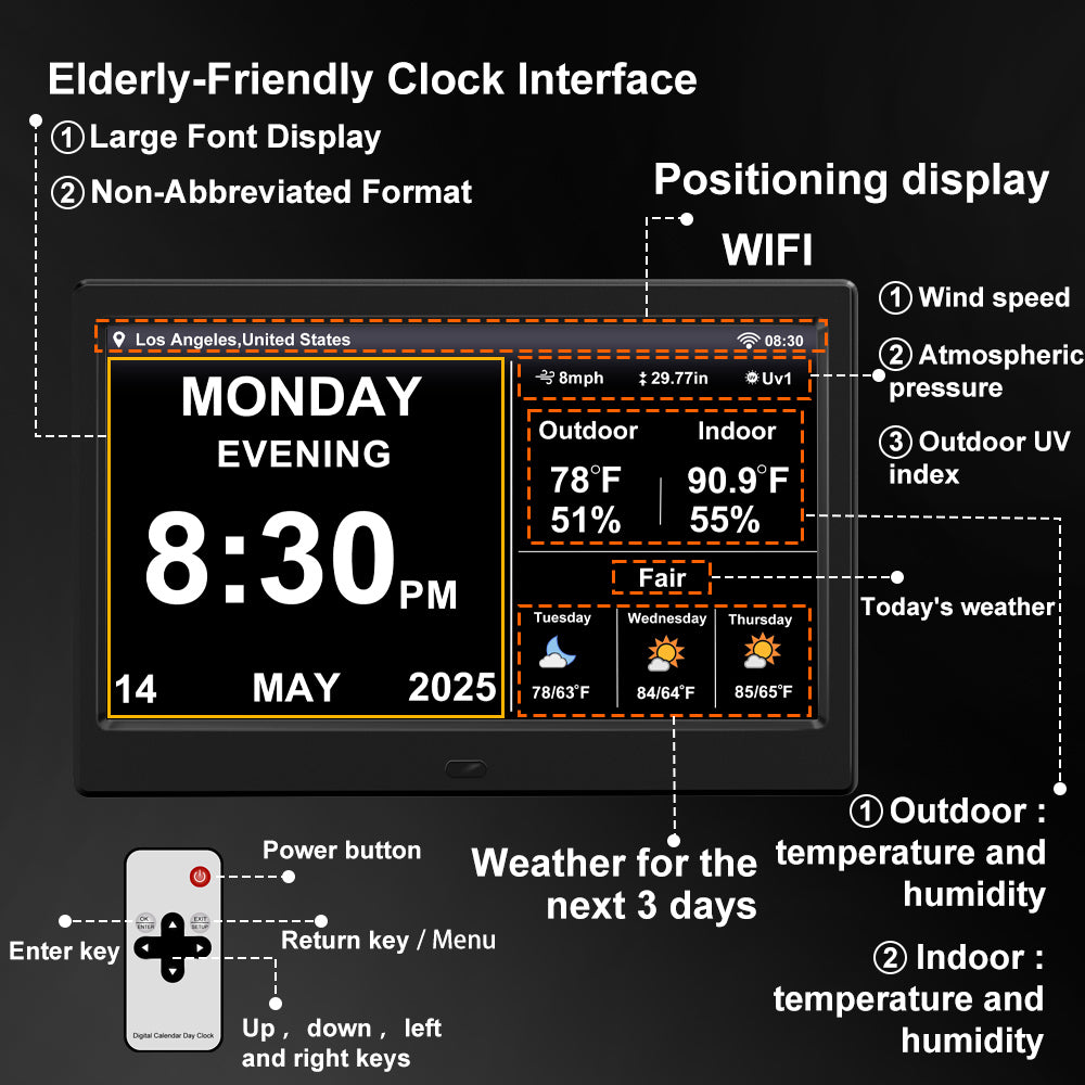 2025 New WiFi Digital Day Clock for Seniors, Auto Time Sync with Day and Date, Large Display, Custom Alarms & Medication Reminders, Ideal for Elderly and Memory Loss (10.1-Inch)