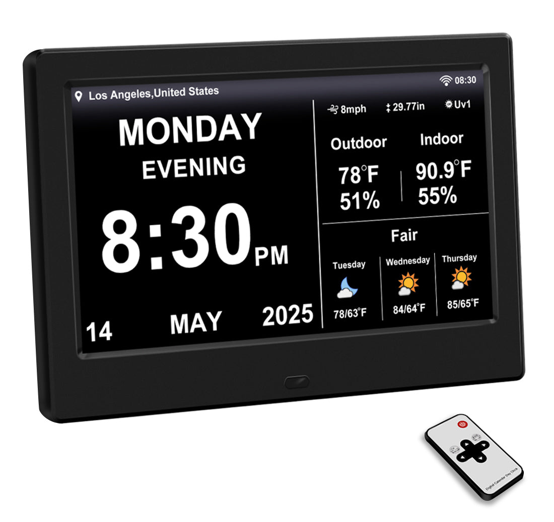 2025 New WiFi Digital Day Clock for Seniors, Auto Time Sync with Day and Date, Large Display, Custom Alarms & Medication Reminders, Ideal for Elderly and Memory Loss (7-Inch)
