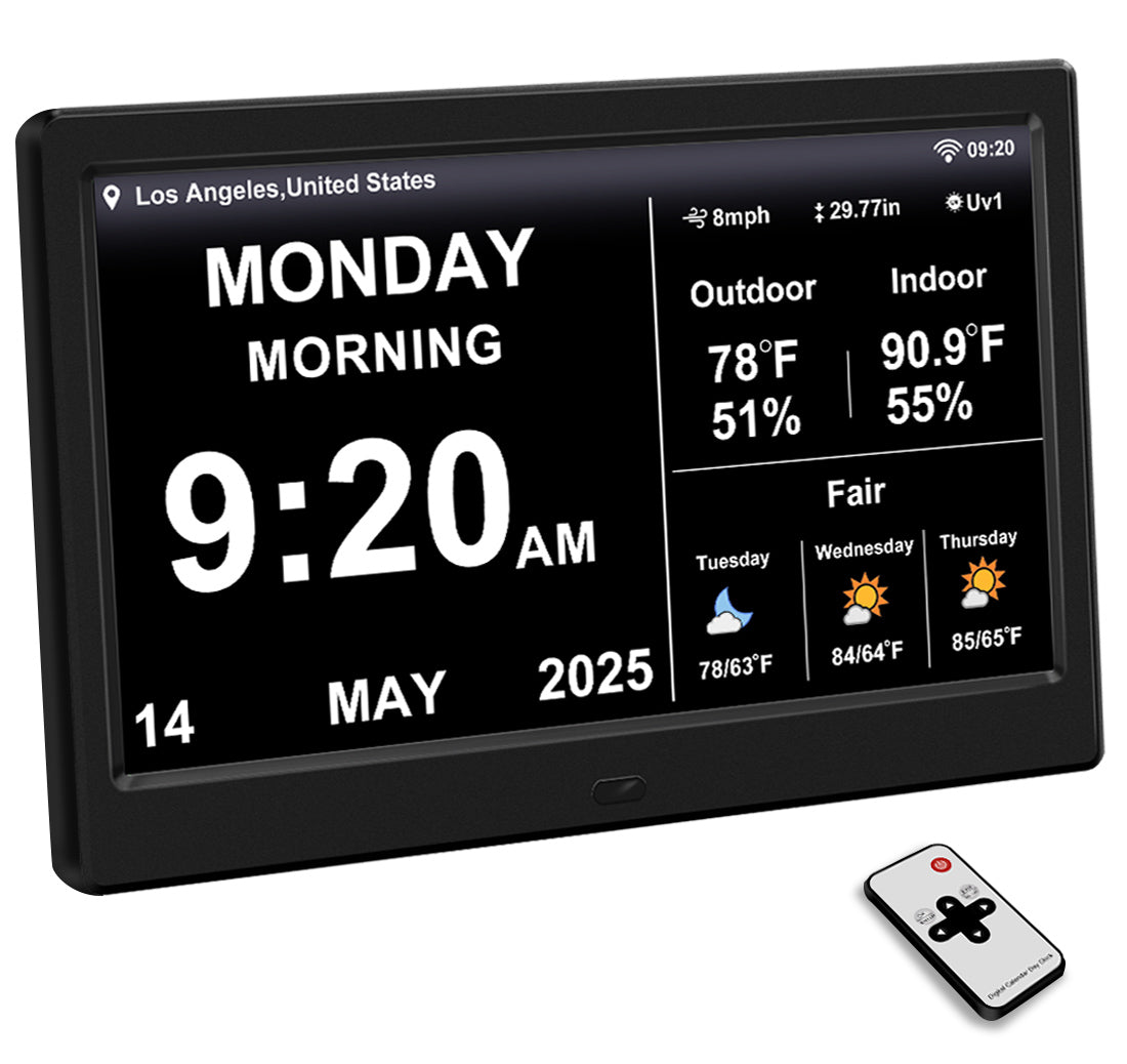 2025 New WiFi Digital Day Clock for Seniors, Auto Time Sync with Day and Date, Large Display, Custom Alarms & Medication Reminders, Ideal for Elderly and Memory Loss (10.1-Inch)
