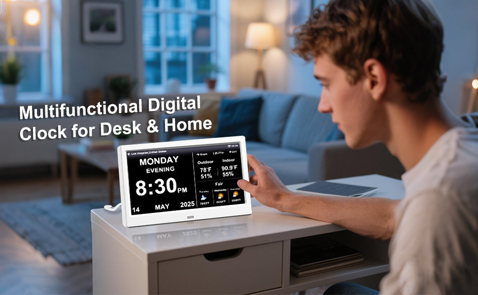 2025 New WiFi Digital Day Clock for Seniors, Auto Time Sync with Day and Date, Large Display, Custom Alarms & Medication Reminders, Ideal for Elderly and Memory Loss (10.1-Inch)