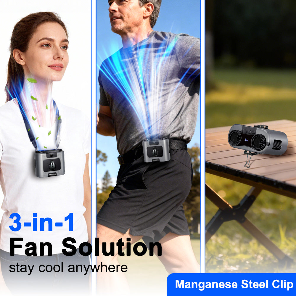 CAZOKASI 2026 Upgrade Waist Clip Fan Wearable Portable Personal Body Fan with 20000mAh Battery, Powerful up to 36H Cooling and Heatstroke Prevention, 5-in-1 Multifunctional Electric Fan
