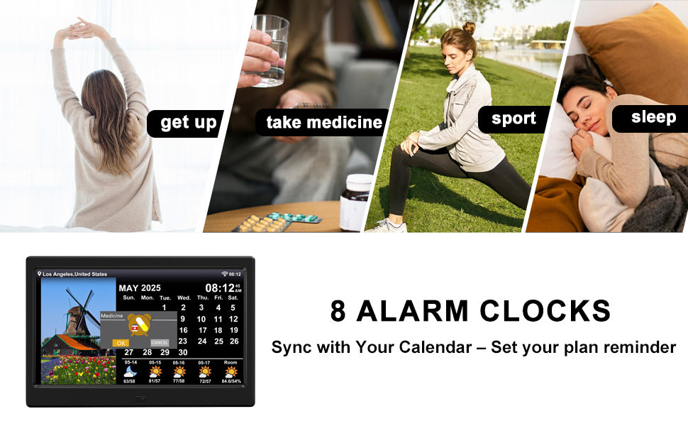 2025 New WiFi Digital Day Clock for Seniors, Auto Time Sync with Day and Date, Large Display, Custom Alarms & Medication Reminders, Ideal for Elderly and Memory Loss (10.1-Inch)