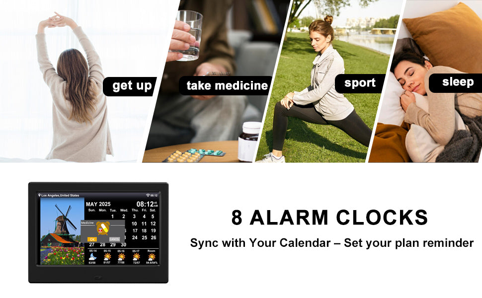 2025 New WiFi Digital Day Clock for Seniors, Auto Time Sync with Day and Date, Large Display, Custom Alarms & Medication Reminders, Ideal for Elderly and Memory Loss (7-Inch)