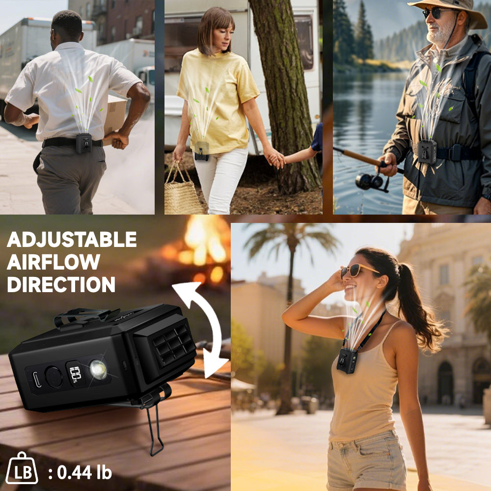 CAZOKASI Personal Waist Clip Fan Rechargeable Wearable Hand Free Wearable Cooler Fan for Traveling Working Outdoor Office