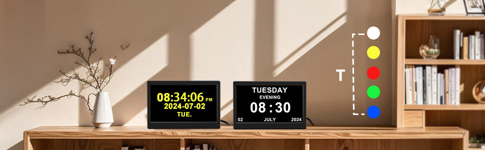 WiFi Digtial Calendar Clock with Day and Date Alarm Clock with Weather Temperature Humidify Alzheimers Clock for Elderly Auto Dimmable 8 Alarm Options (10.1 Inch )
