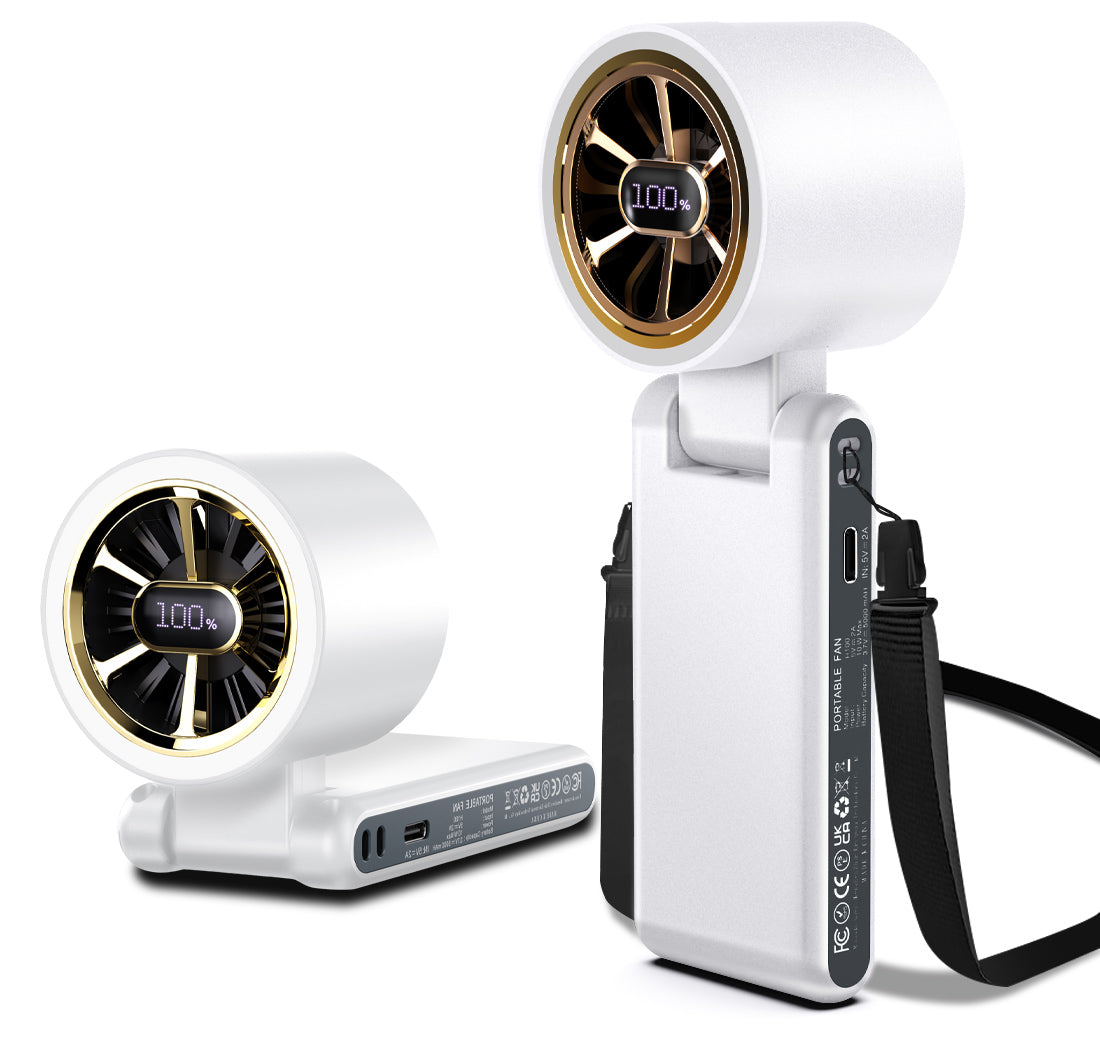 CAZOKASI Portable Handheld Fan, Brushless Motor, 5000mAh,  Up to 22H Cooling, 5 Speeds, Type-C Charging, 0.18kg,Foldable Pocket Size, LED Display & Ambient Light, for Travel/Makeup/Festival/Gift