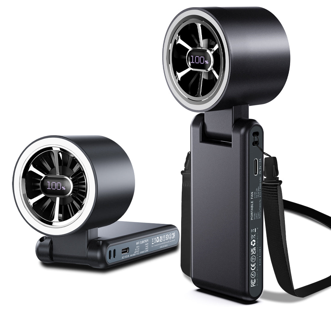 CAZOKASI Portable Handheld Fan, Brushless Motor, 5000mAh,  Up to 22H Cooling, 5 Speeds, Type-C Charging, 0.18kg,Foldable Pocket Size, LED Display & Ambient Light, for Travel/Makeup/Festival/Gift