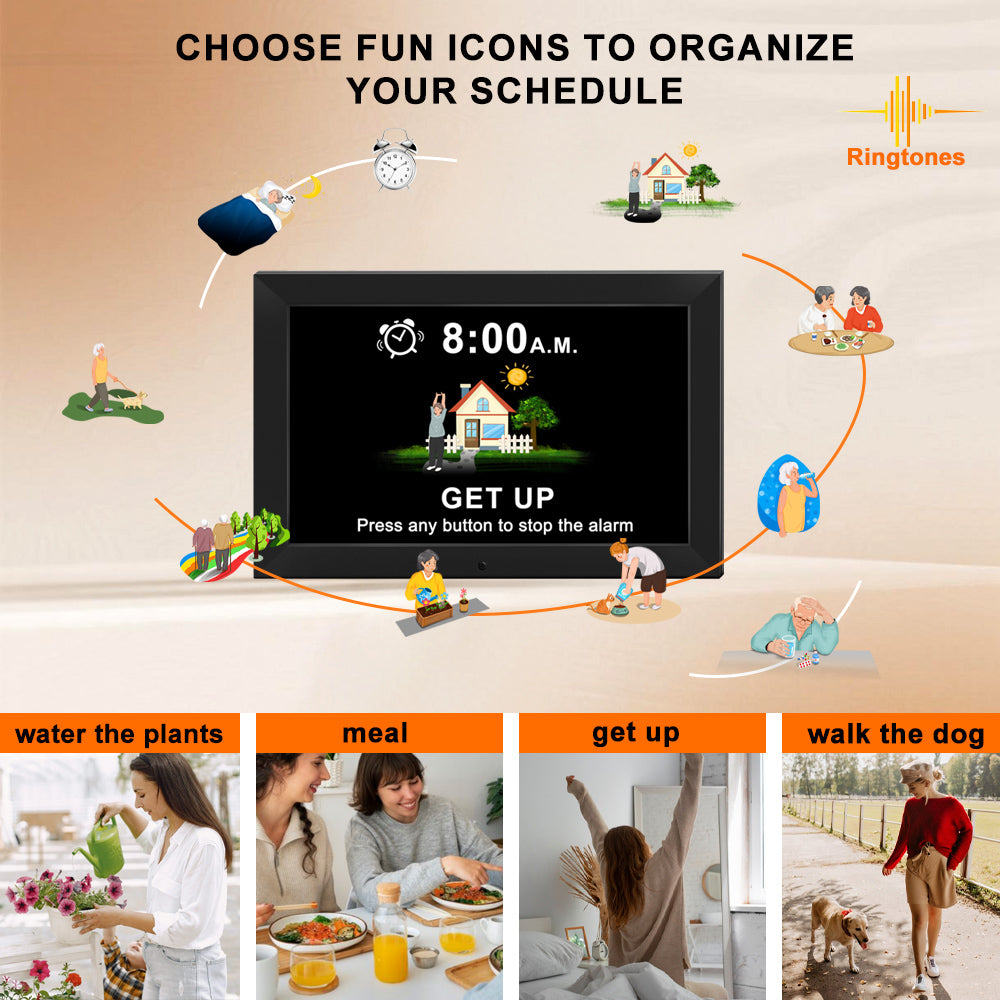 Digital Alarm Clock for Seniors - No-Abbreviation Date HD Display/Auto Dimming/Photo Frame/White Noise/Multi-Language/DST Adjustment, Thoughtful Gift for Elders
