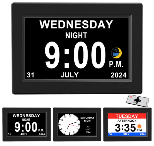8inch Extra Large Impaired Vision Digital Alarm Clock with Day and Time for Elderly Calendar Clock Auto Dimmable Clock