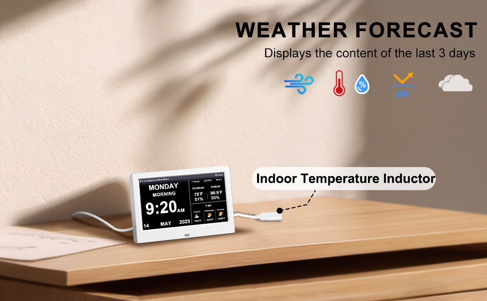 2025 New WiFi Digital Day Clock for Seniors, Auto Time Sync with Day and Date, Large Display, Custom Alarms & Medication Reminders, Ideal for Elderly and Memory Loss (7-Inch)