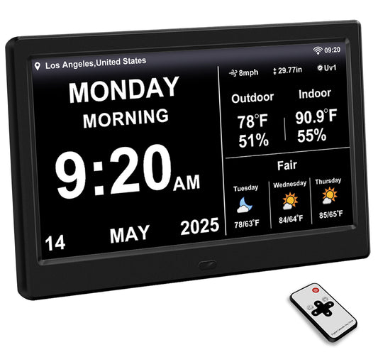 2025 New WiFi Digital Day Clock for Seniors, Auto Time Sync with Day and Date, Large Display, Custom Alarms & Medication Reminders, Ideal for Elderly and Memory Loss (10.1-Inch)