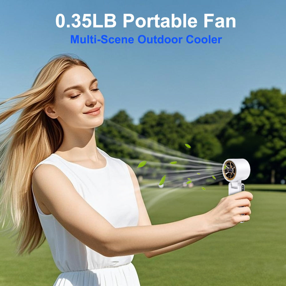 CAZOKASI Portable Handheld Fan, Brushless Motor, 5000mAh,  Up to 22H Cooling, 5 Speeds, Type-C Charging, 0.18kg,Foldable Pocket Size, LED Display & Ambient Light, for Travel/Makeup/Festival/Gift