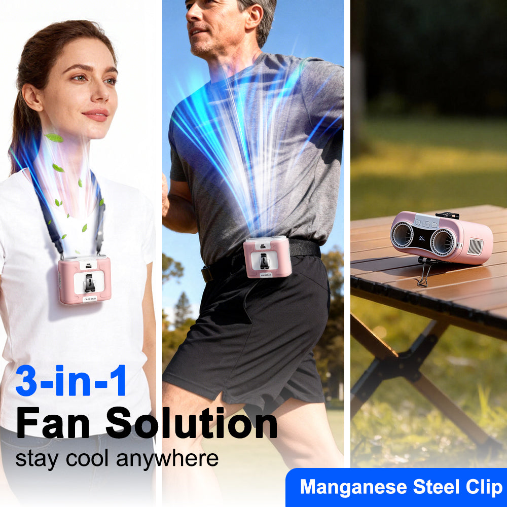 CAZOKASI 2026 Upgrade Waist Clip Fan Wearable Portable Personal Body Fan with 20000mAh Battery, Powerful up to 36H Cooling and Heatstroke Prevention, 5-in-1 Multifunctional Electric Fan