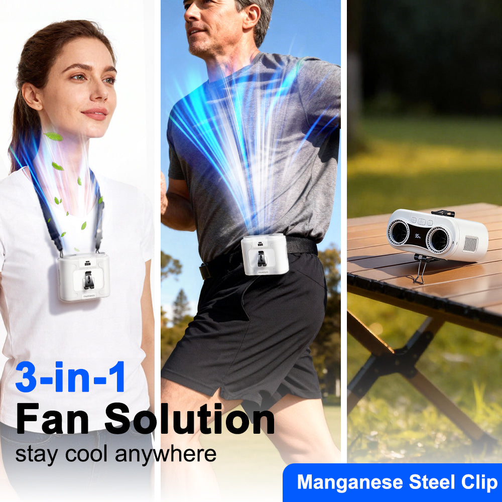CAZOKASI 2026 Upgrade Waist Clip Fan Wearable Portable Personal Body Fan with 20000mAh Battery, Powerful up to 36H Cooling and Heatstroke Prevention, 5-in-1 Multifunctional Electric Fan
