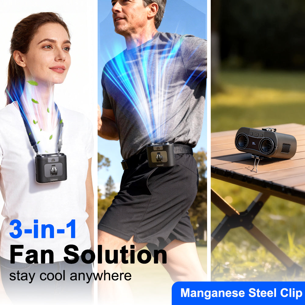 CAZOKASI 2026 Upgrade Waist Clip Fan Wearable Portable Personal Body Fan with 20000mAh Battery, Powerful up to 36H Cooling and Heatstroke Prevention, 5-in-1 Multifunctional Electric Fan