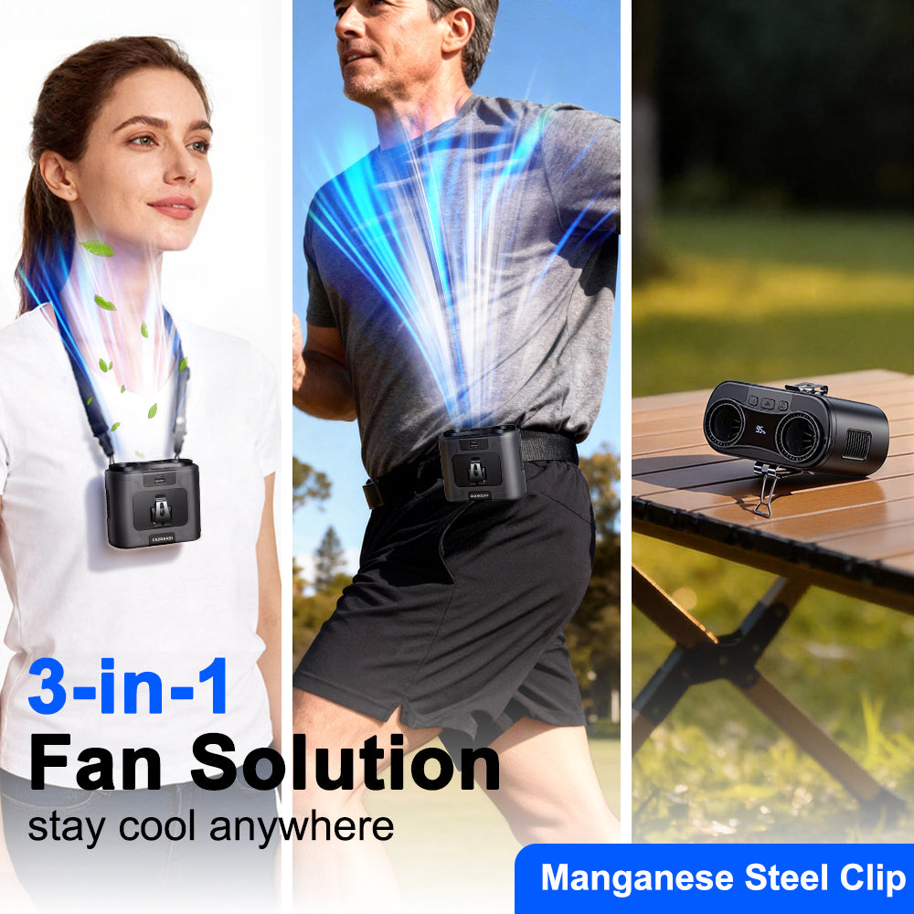 CAZOKASI 2026 Upgrade Waist Clip Fan Wearable Portable Personal Body Fan with 20000mAh Battery, Powerful up to 36H Cooling and Heatstroke Prevention, 5-in-1 Multifunctional Electric Fan