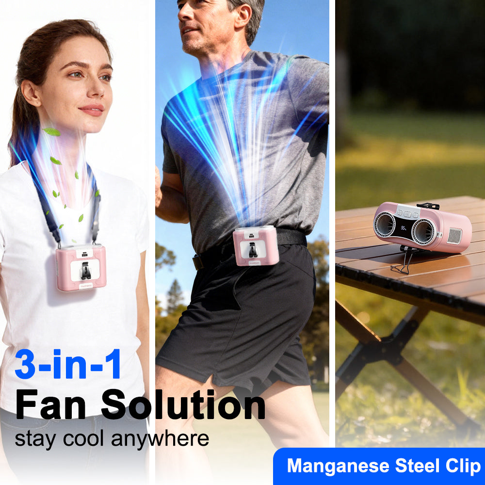 CAZOKASI 2026 Upgrade Waist Clip Fan Wearable Portable Personal Body Fan with 20000mAh Battery, Powerful up to 36H Cooling and Heatstroke Prevention, 5-in-1 Multifunctional Electric Fan