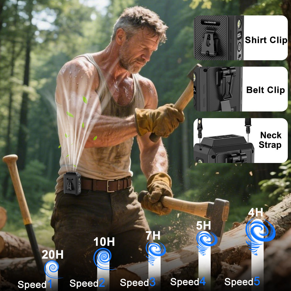 CAZOKASI Personal Waist Clip Fan Rechargeable Wearable Hand Free Wearable Cooler Fan for Traveling Working Outdoor Office