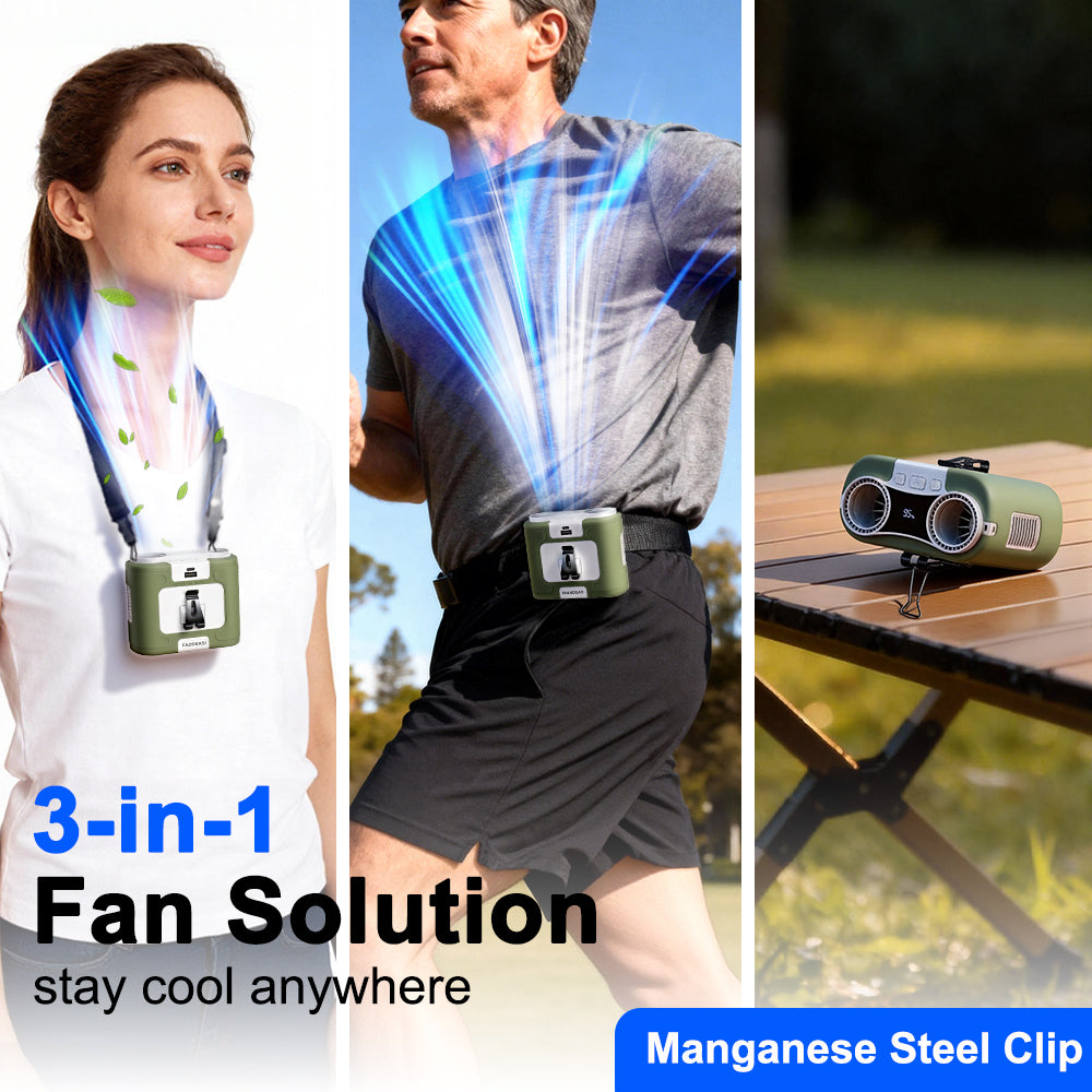 CAZOKASI 2026 Upgrade Waist Clip Fan Wearable Portable Personal Body Fan with 20000mAh Battery, Powerful up to 36H Cooling and Heatstroke Prevention, 5-in-1 Multifunctional Electric Fan