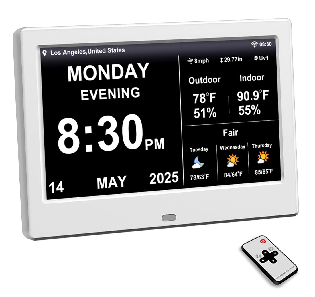 2025 New WiFi Digital Day Clock for Seniors, Auto Time Sync with Day and Date, Large Display, Custom Alarms & Medication Reminders, Ideal for Elderly and Memory Loss (7-Inch)