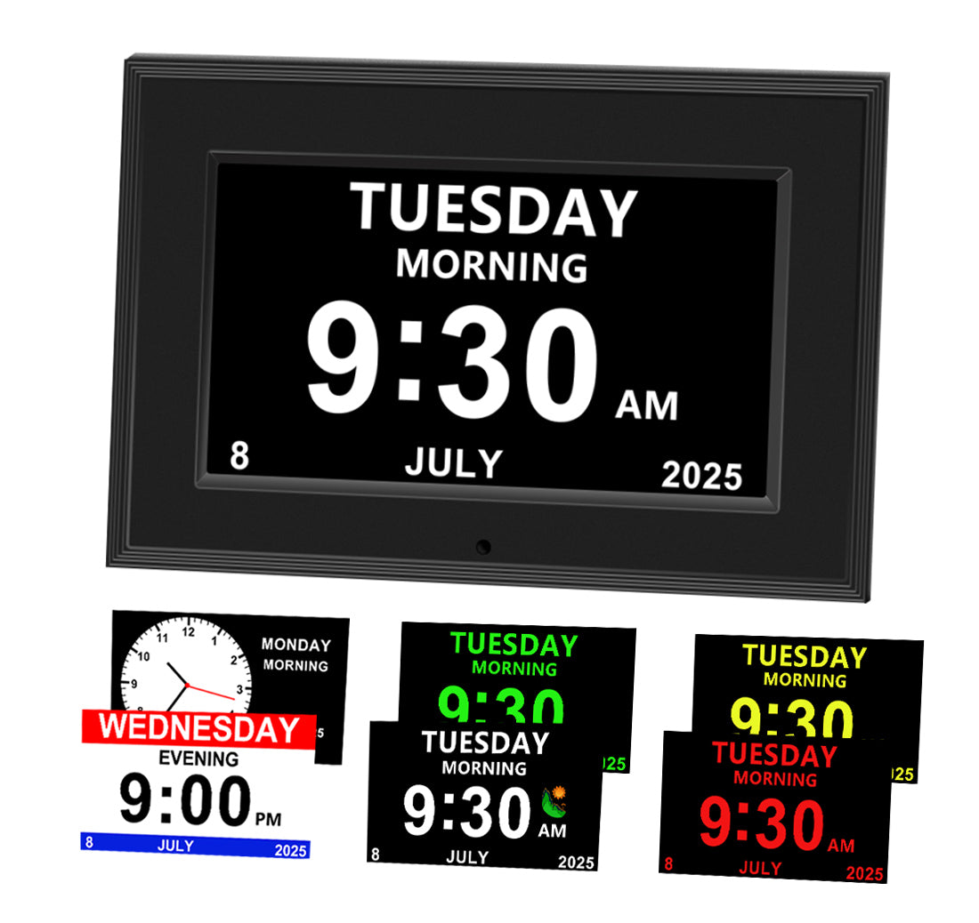 Digital Alarm Clock for Seniors - No-Abbreviation Date HD Display/Auto Dimming/Photo Frame/White Noise/Multi-Language/DST Adjustment, Thoughtful Gift for Elders