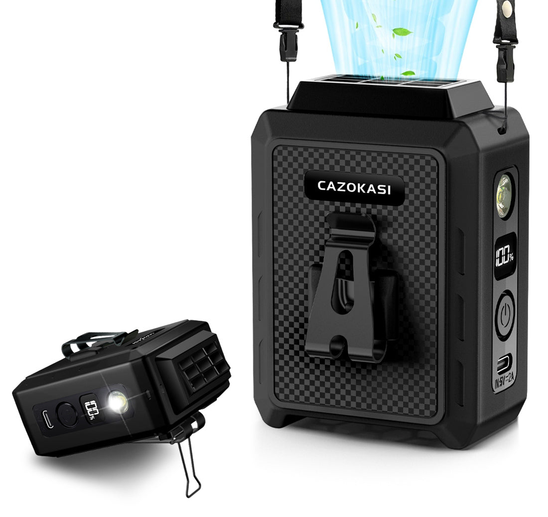CAZOKASI Personal Waist Clip Fan Rechargeable Wearable Hand Free Wearable Cooler Fan for Traveling Working Outdoor Office
