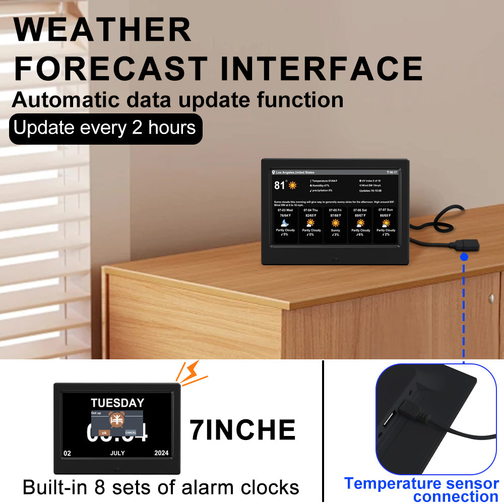 7 inch 2024 New Digital Weather Clock with Temperature Humdity Alarm Clock for Elderly (7 inch)