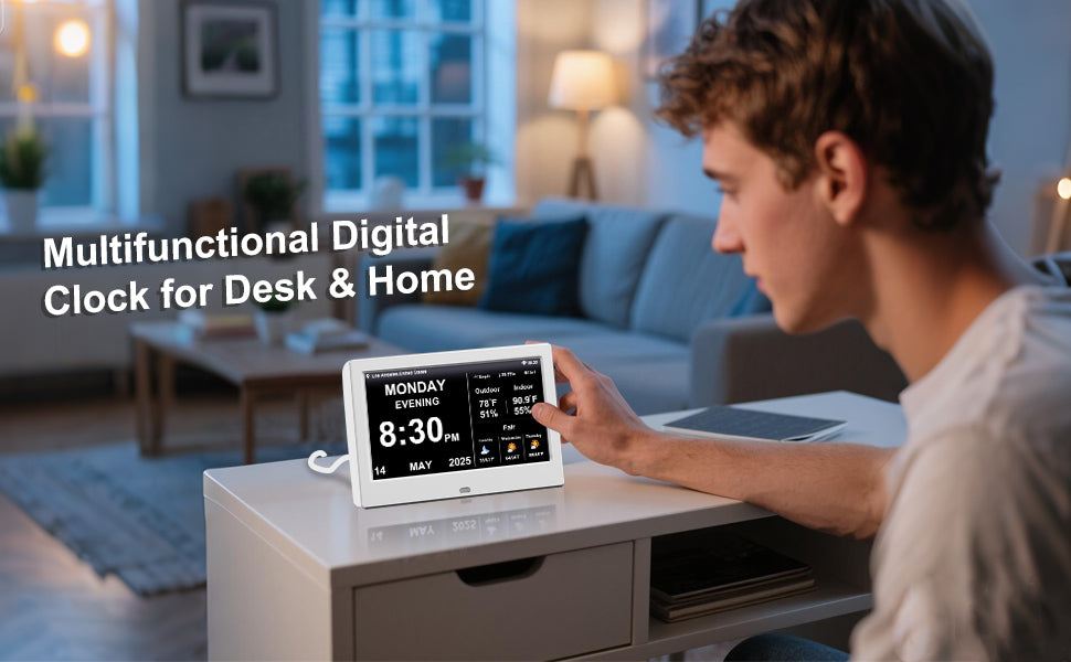 2025 New WiFi Digital Day Clock for Seniors, Auto Time Sync with Day and Date, Large Display, Custom Alarms & Medication Reminders, Ideal for Elderly and Memory Loss (7-Inch)