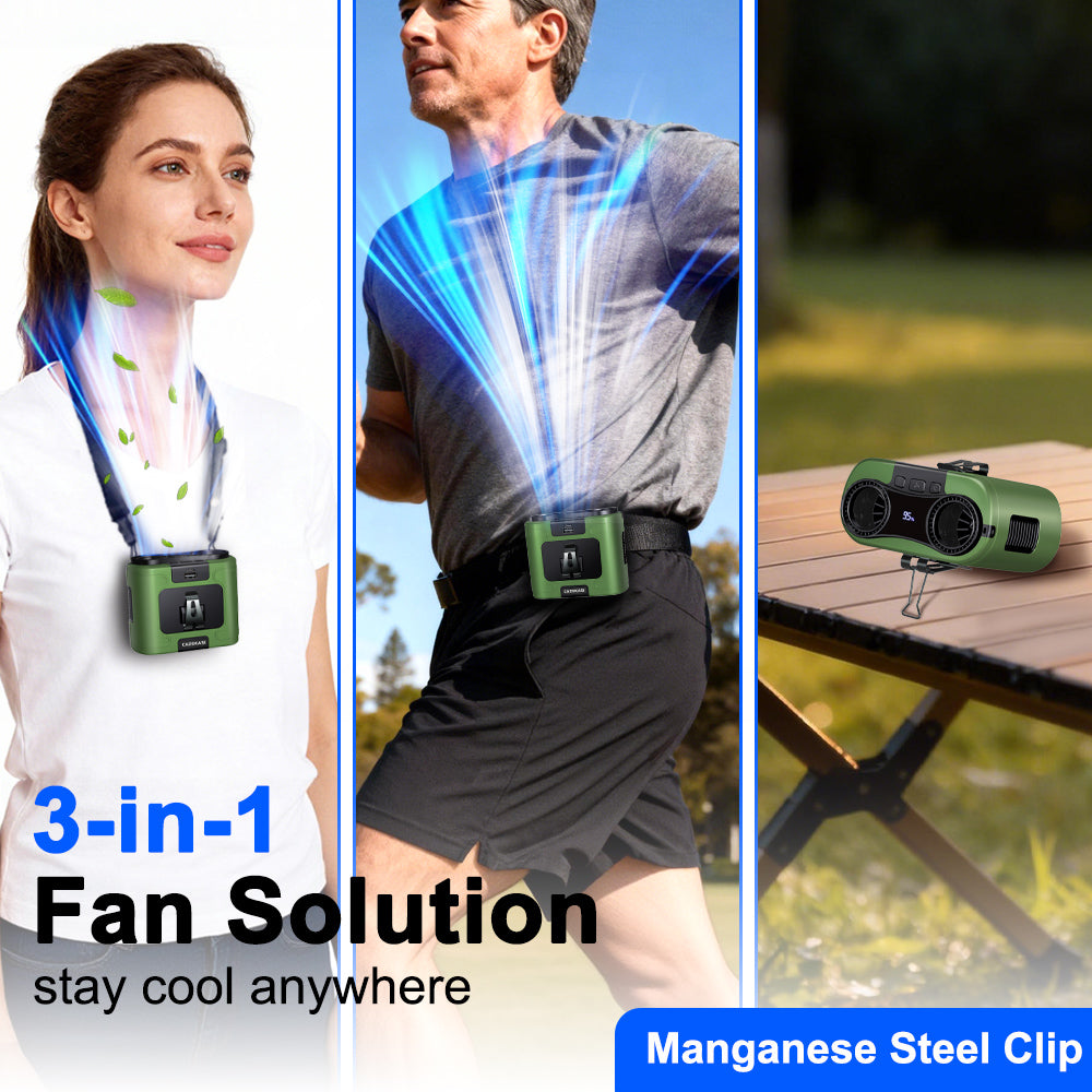 CAZOKASI 2026 Upgrade Waist Clip Fan Wearable Portable Personal Body Fan with 20000mAh Battery, Powerful up to 36H Cooling and Heatstroke Prevention, 5-in-1 Multifunctional Electric Fan