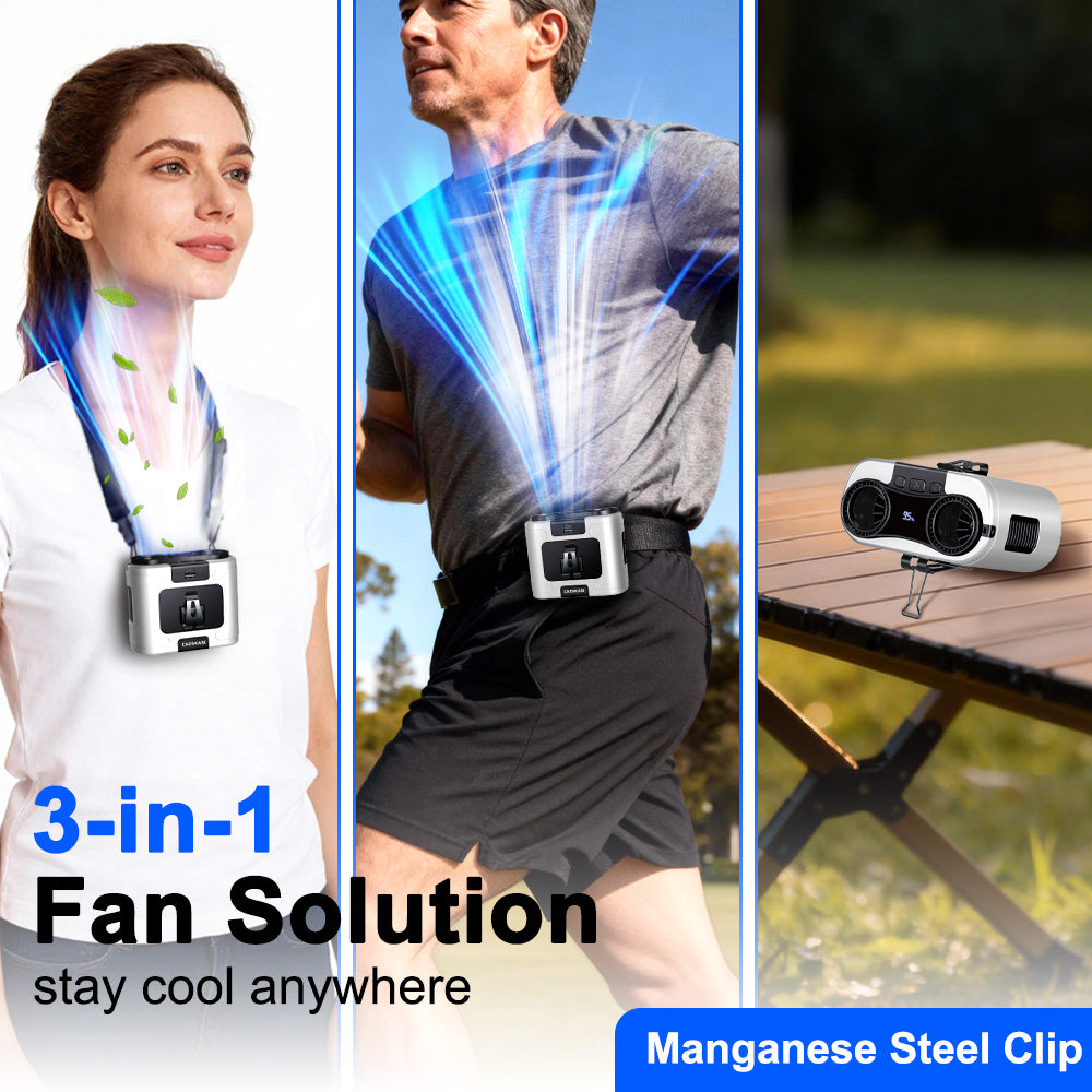 CAZOKASI 2026 Upgrade Waist Clip Fan Wearable Portable Personal Body Fan with 20000mAh Battery, Powerful up to 36H Cooling and Heatstroke Prevention, 5-in-1 Multifunctional Electric Fan